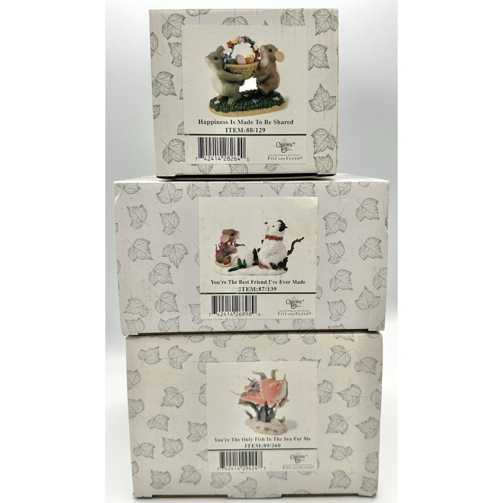 NIB Charming Tails Fitz & Floyd 3pc Mouse Figurine Lot Seasonal Easter Christmas